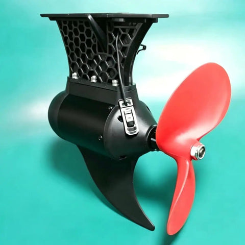 Underwater Thruster 24V To 48V 2500W Beast Mode Brushless Motor Kit with red propeller against teal background