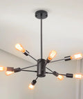 8 Light Dope Modern Industrial Ceiling Chandelier With Adjustable Height Black Finish for Dining Room Kitchen Island Foyer Entryway