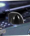 Close-up of black knob from 12 Piece Chicken Head Potentiometer Knob Caps Set For Electric Guitar Volume Control And Tone Adjustment Durable Metal Pot Knobs Easy Fit Retro Style Gear Upgrade on amplifier.