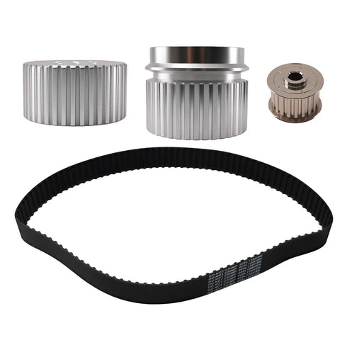 Hardcore Billet Gilmer Belt Drive Pulley Kit For Small Block Chevy 283 305 327 350 383 400 featuring chrome pulleys and belt.