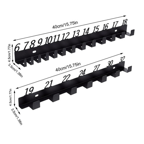 20 Slot Wall Mount Wrench Rack Organizer with numbered slots for 6mm to 32mm wrenches, pro-grade heavy duty tool storage for workshop and garage