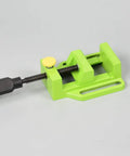 Top Shelf Aluminum Drill Press Vise With 70 Mm Jaw for mini bench clamping, lightweight green finish, ideal for smooth drilling tasks.