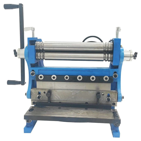 Front view of All In One Sheet Metal Brake Shear And Slip Roll Machine 3 In 1 Bender Cutter Roller for steel plate with 12 inch bed width
