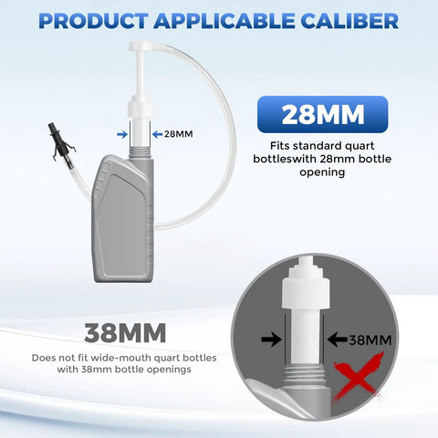 Gearhead Heavy Duty Transmission Fluid Pump for standard quart bottles with 10cc third-hand adapter showing 28mm fitting