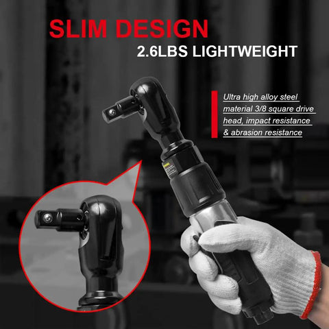 3/8 Inch Professional Air Ratchet Wrench Kit With 1/2 Inch Drive Adapter For Auto Maintenance shown held in hand