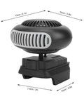 Portable 21V Car Heater And Defroster With 170W Rapid Warm Up Fan, compact design and dimensions for easy placement in cars.