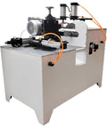 Pro Shop Grade 45 Degree Corner Cutting And Punching Machine With Dual Spindles And 8 Inch Alloy Saw Blade For Smooth Wood And Aluminum Fab Works Dead On Accuracy Drilling Up To 40 Mm Thick, side view.