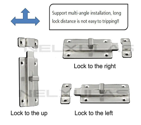 Stainless Steel Door Latch Sliding Lock Barrel Bolt 4.2 Inch Heavy Duty Security Latch multi-angle installation