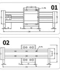 Technical drawing of Super Tough CNC Linear Guide Stage Rail With SFU1605 Ball Screw Actuator 600mm Stroke Motion Slide Table dimensions.
