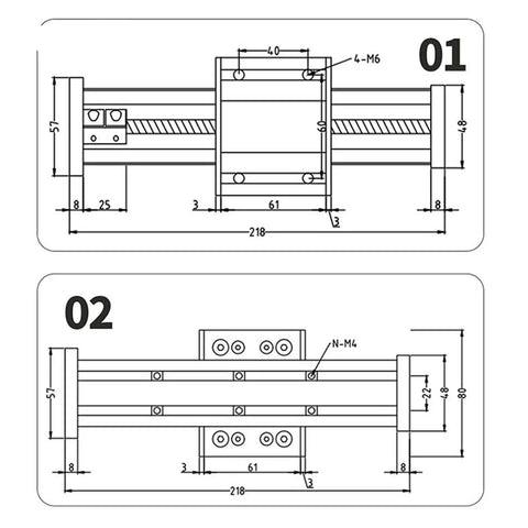 Technical drawing of Super Tough CNC Linear Guide Stage Rail With SFU1605 Ball Screw Actuator 600mm Stroke Motion Slide Table dimensions.