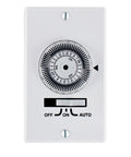 1 Gang SPST In-Wall 24 Hour Electromechanical Timer For Indoor Outdoor Lighting And Equipment With 20 Amp Capacity, front view.