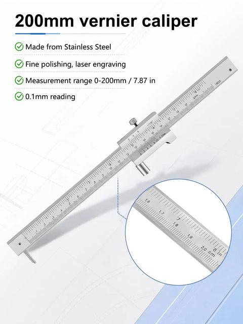 Metal Scribe Caliper Tool 0-200mm 0-8in Marking Gauge With Precise 0.05mm Resolution and 0.05mm Accuracy, stainless steel 200mm vernier caliper