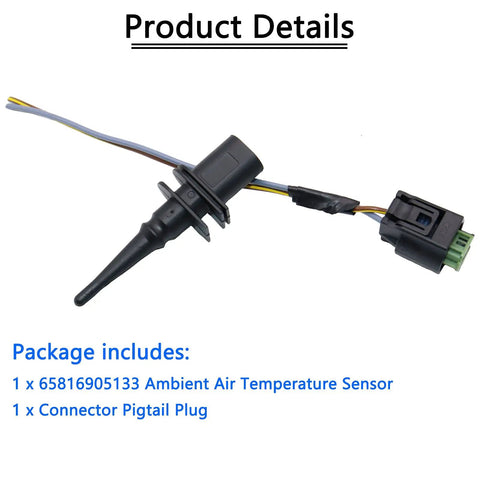 Exterior Ambient Air Temperature Sensor With Connector Pigtail Replacement For Bmw Models, showing sensor and pigtail connector for easy setup.