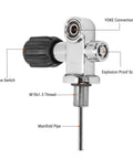 3500 PSI Scuba Tank Valve DIN Yoke Stainless Steel M18x1.5 Thread with labeled components for diving use