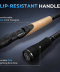 Detail of slip-resistant handles on Travel Ready 4 Piece Spinning And Casting Fishing Rods With Twin Tip For Dual Use IM7 Graphite Blanks.