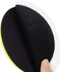 Close-up of hand holding 6 Inch Wool Polishing Pad Kit With Backer Pad And M14 Drill Adapter For Drill Buffers Includes Four Thick Wool Pads