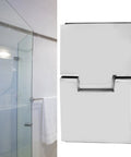 Beveled Double Sided Stainless Shower Door Hinge for 812mm tempered glass with smooth polished edges in frameless shower setup.
