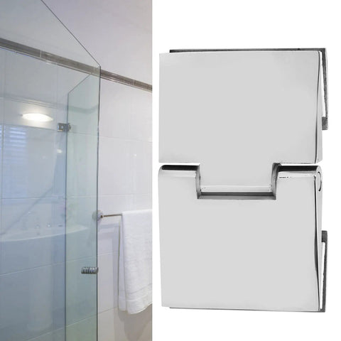 Beveled Double Sided Stainless Shower Door Hinge for 812mm tempered glass with smooth polished edges in frameless shower setup.