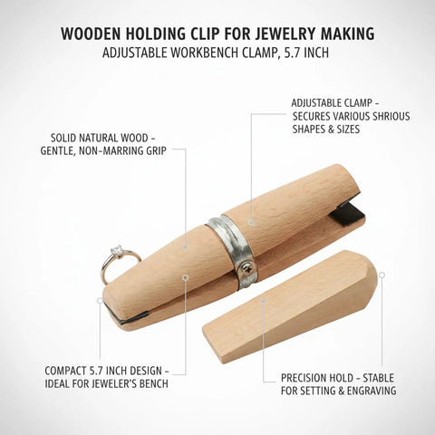 Adjustable Wooden Jewelry Holding Clip Clamp For Ring Shanks And Small Components 5.7 Inch Workbench Vice Secure Gentle Grip DIY Jewelry Making Tool For Stable Crafting And Precise Assembly, natural wood clamp