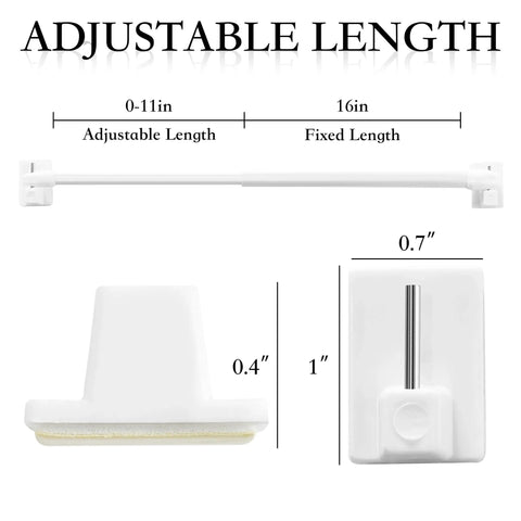 Adhesive Curtain Rods No Drill Two Pack Telescopic 16 To 27 Inches White Adjustable Length Diagram