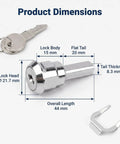 Hefty Silver Universal Cam Lock For Toolboxes Cabinets And Furniture Drawers Featuring Top Shelf 180 Degree Rotation No Fuss Swap Durable Iron Housing dimensions with key and small clip