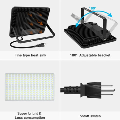 Plug In 400W Outdoor Flood Light With 40,000 Lumens Of 6000K Daylight Brightness, IP66 Weatherproof UL Listed features view