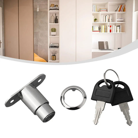 Sliding Door Lock For Closets And Display Cabinets, Zinc Alloy Plunger Cylinder With Keys, Bezel Style, 23mm Cylinder