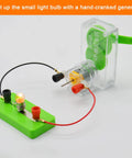 Hand-cranked generator lighting a small bulb in Big Time Physics Lab Essentials Offering A Clutch Electromagnetic Experiment Kit.