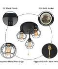 Industrial Dope Pull Chain Ceiling Light Fixture With Black Metal Cage Semi Flush Mount Three Light Edison E26 Steampunk Vibe