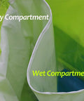 Interior view of dry and wet compartments of Dry Wet Separated Swim Bag With Drawstring Backpack, Waterproof Gym Pool Beach Gear Tote