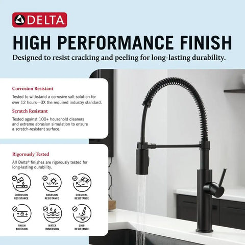 High Performance Finish Heavy Duty Slick Finish Kitchen Faucet With Smooth Pull Down Spray Single Handle Matte Black Build.