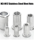 Top Grade Stainless Steel 10 Pack Flat Head Threaded Insert Rivets Nuts for Rock Solid Metal DIY and Pro Projects With Uniform Walls.