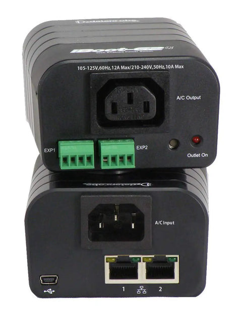 Web Power Switch With Cloud Remote Control And Built In Two Port Network Switch showing front and back views, single outlet