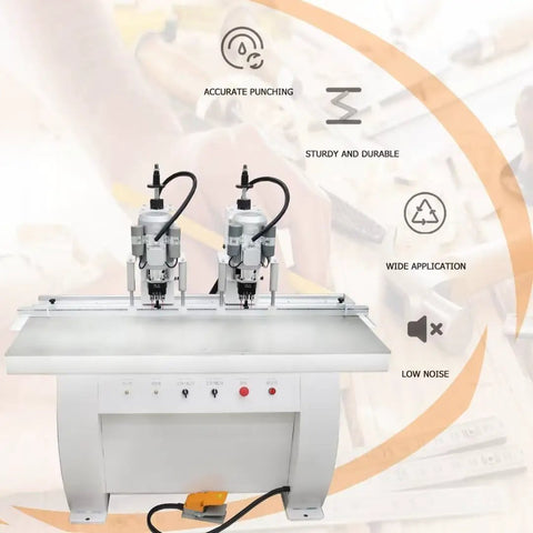 Double Station Pneumatic Hinge Boring Machine for Woodworking 48-6 Drill Press with dual spindles and control panel.