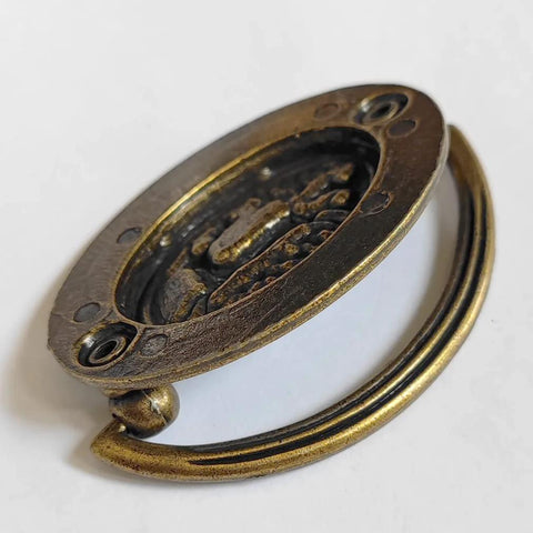 4-Pack Vintage Style Antique Brass Deer Pattern Bail Drawer Pulls, 2-Inch Center-To-Center, Oval Plate 51mm, shown flat on surface