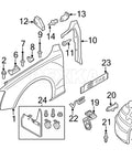Diagram showing installation points for Fender Liner Splash Shield Retaining Clips Kit 30 Pcs For Audi 4F0825429A.