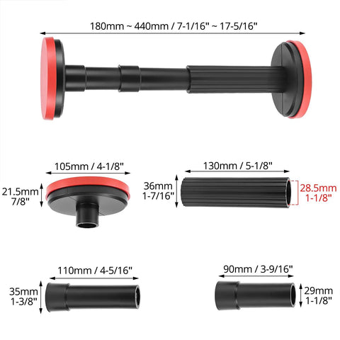 Adjustable Telescopic Support Pole 7 To 17.7 Inch Range 2 Pack with detailed measurements and components view.