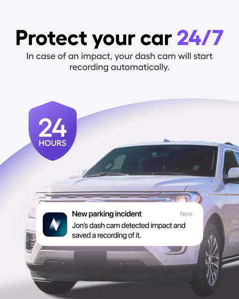 Pro Dash Camera For Cars With Dual Front And Cabin View Night Vision 24 Seven Parking Mode alert on SUV