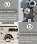 Precision Mini Metal Lathe Benchtop Machine Offers 7 Inch Swing By 12 Inch Centers For Inch Threading And Metal Turning Powered By A Beastly 600W Brushless Motor With Variable Speeds From 50 To 2500 RPM control panel with spindle speed settings and variable gears.