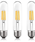 T10 LED Bulbs 5W Equal 60W, 3000K Soft White Vintage Edison Filament Tubular Bulbs Damp Rated UL Listed, E26 Base, Pack Of 3