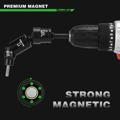 Shallow Magnetic Impact Socket Set For Three Eighths Inch Drive, 16 Piece, 6 Point CRMO Steel shown with drill attachment