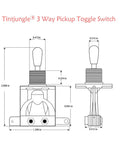 Diagram of 3 Way Toggle Switch For Gibson Les Paul Style Guitars, Replacement Switchcraft Style Selector with dimensions