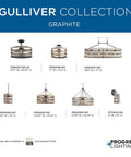 Gulliver Collection showcase with various Coastal Farmhouse 1 Light Pendant in Graphite finish for kitchen and dining rooms.