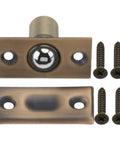 Cool And Sturdy Ball Catch For Top Of Door With Built-In Spring Invisible Latch, brass body with screws for cabinet door closure.