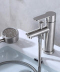 304 Stainless Steel Faucet Basin Cold Heat Nozzle Shower Pull Spray with dual-handle design and detachable spray head