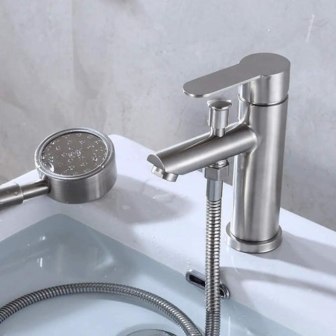 304 Stainless Steel Faucet Basin Cold Heat Nozzle Shower Pull Spray with dual-handle design and detachable spray head