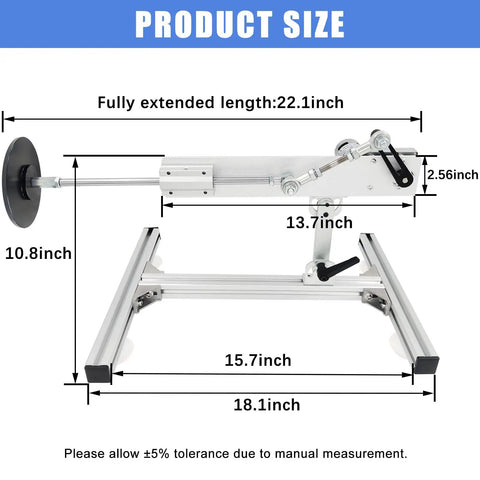 DIY Reciprocating Linear Motor 24V DC Long Stroke 1.18 to 6 Inch Adjustable Telescopic Motor with dimensions and stand shown