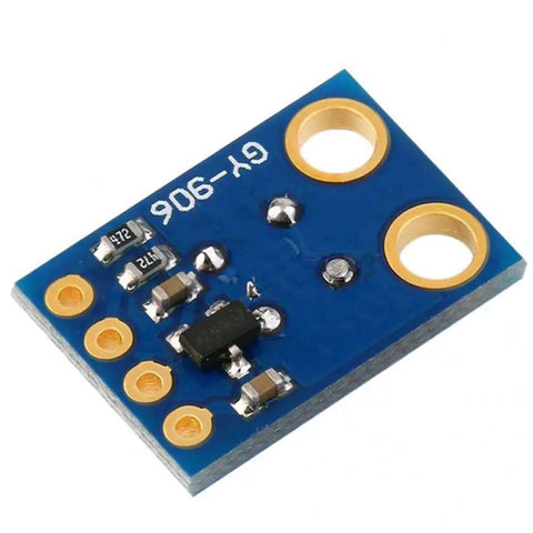 Close view of a blue GY-906 MLX90614ESF Non Contact Infrared Temperature Sensor Module I2C IIC with gold connectors