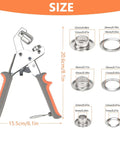 Heavy Duty Grommet Tool Kit With 6mm, 10mm And 12mm Hole Punch, metal pliers, and eyelets size chart