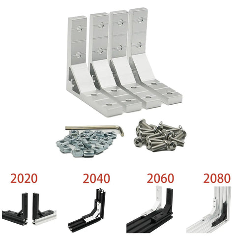 4 Pack 78x78mm Corner Brackets for 2020 Aluminum Extrusion Profile 90 Degree Gusset With 16 M5 Screws And 16 M5 T Nuts